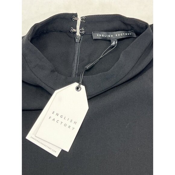 English Factory Dress Womens M Black Midi Drop Waist Satin Hem Witchy Whimsigoth - Picture 8 of 8